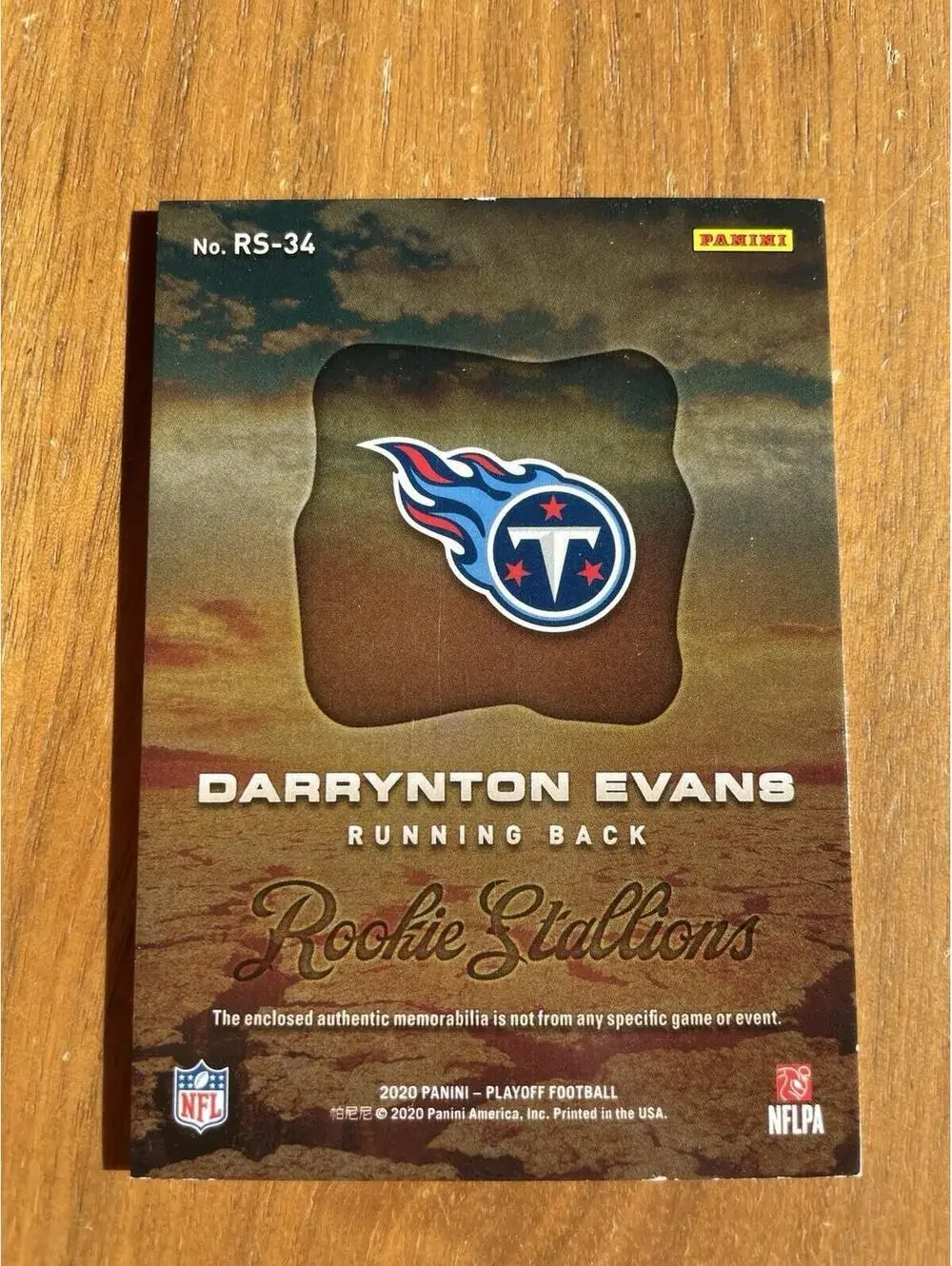 2020 Playoff Rookie Stallions Darrynton Evans #RS-34 Patch Football Card